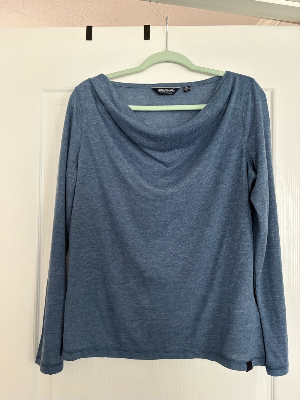 Women's Blue Cowl Neck Long Sleeve Top